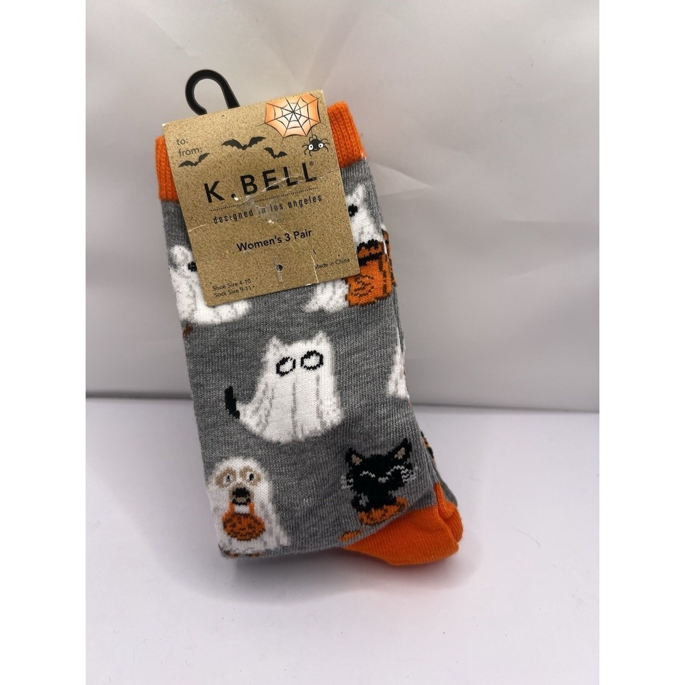 Halloween K. Bell Woman's Ghost Pumpkin Socks 3 Pairs NEW
